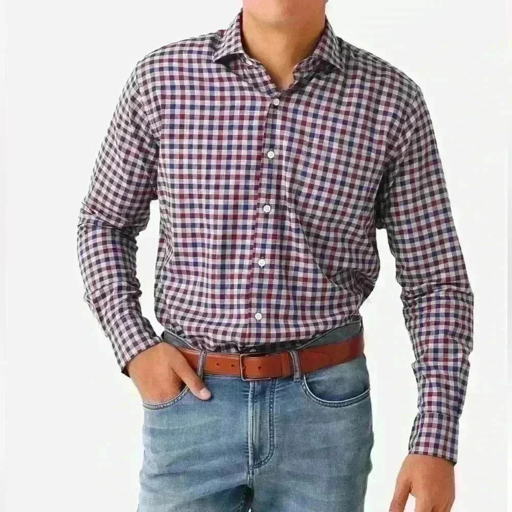 Peter Millar Crown Men's Dunbritton Cotton Sport Long Sleeve Shirt Size Large